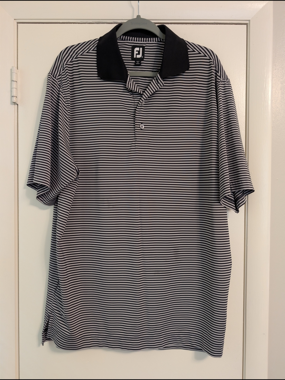 FootJoy Black/Gray Striped FJ Golf Polo - Men's Medium
